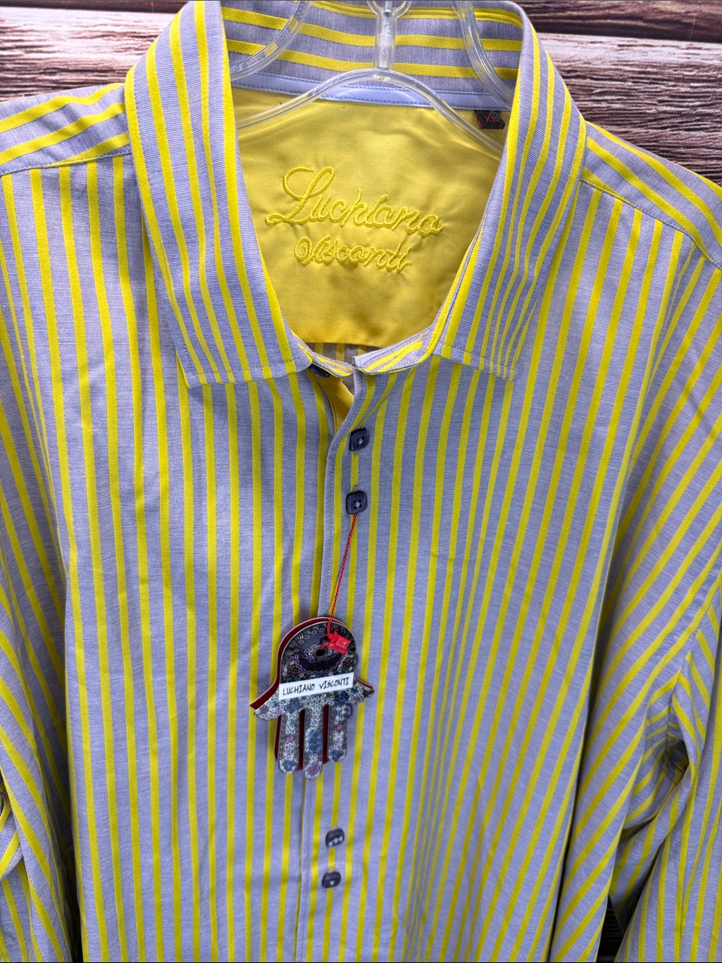 Nwt Luchiano Visconti Striped Shirt Mens Xl Paisley Flip Cuff Yellow Gray — image 3 of 8